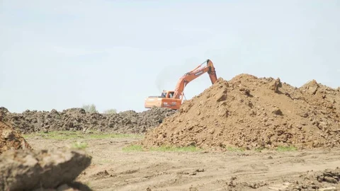 Excavator working on construction site. Construction machinery working at the Stock Footage 106450190