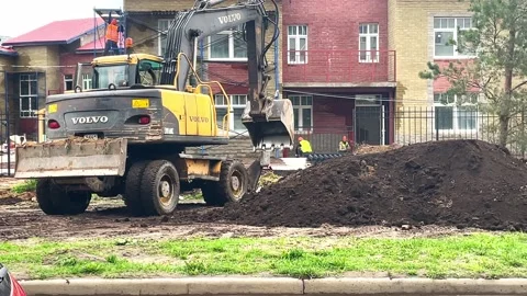 The excavator is working on a construction site Stock Footage 196746740