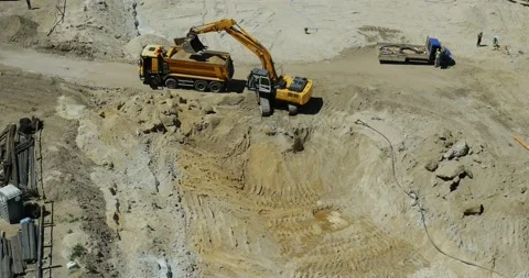 Excavator is working on a modern construction site -- time lapse Stock Footage 90743589