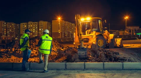 Excavator working at night Stock Footage 41092863