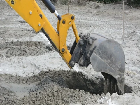 Excavator working on the sand Stock Footage 72132376