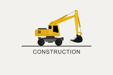Excavator works flat style Stock Illustration