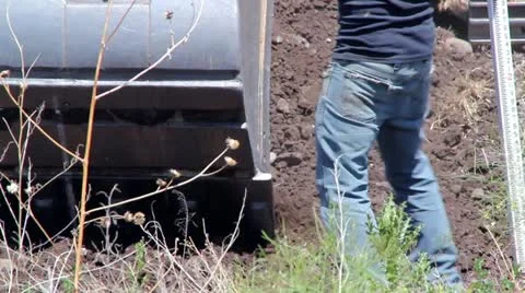 Excavators and tractor digging Stock Footage 11244486