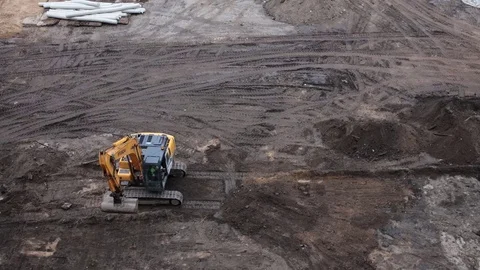 Excavators on a construction site Stock Footage 82043887