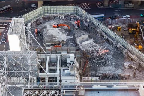 Excavators on construction site. Work in progress on huge construction sit... Stock Photos