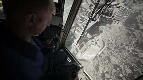 Excavator`s driver and view from windows when he working Stock Footage 51450552