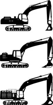 Excavators. Heavy construction machines. Vector illustration Stock Illustration