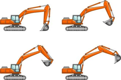 Excavators. Heavy construction machines. Vector illustration Stock Illustration