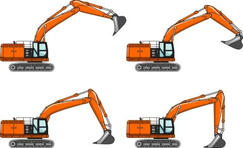 Excavators. Heavy construction machines. Vector illustration Stock Illustration