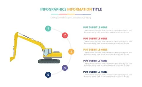 Excavators infographic template concept with five points list and various col Stock Illustration