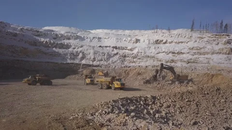 Excavators loading dump trucks with placer gold Stock-Footage 136183674