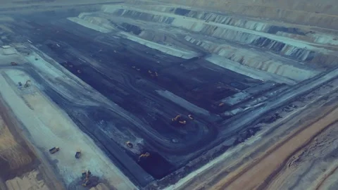 Excavators Mining Coal Seam Open Pit Active Operations Thar Pakistan Stock Footage 337907752