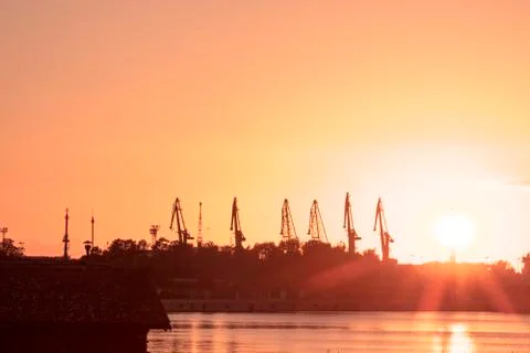 Excavators in sunset Foto stock