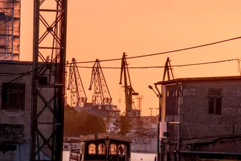 Excavators in sunset Foto stock