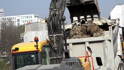 Excavators At Work, close up Stockbeeldmateriaal 88535629