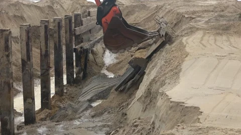 Excavators Working On The Beach Sand 16 of 18 Stock Footage 252839850
