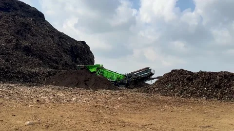 Excavators Working on Massive Landfill Waste Management Site 4K Video Stock Footage 336942706