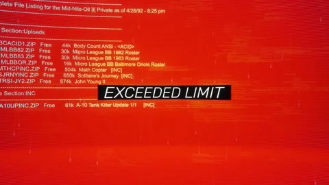 Exceeded Limit on warning hack background screen Stock Footage 343552800