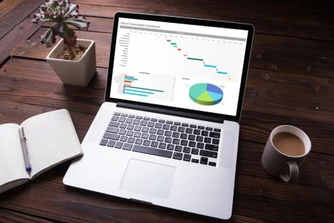 Excel project dashboard concept on the laptop / computer screen Stock Photos