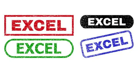 EXCEL Rectangle Stamp Seals with Scratched Style Stock Illustration