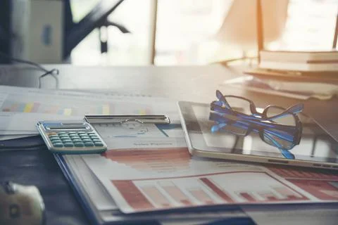 Excel Spreadsheet stats graph analytics data. Accountant hands holding Financ Stock Photos