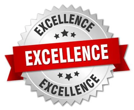 Excellence 3d silver badge with red ribbon Stock Illustration