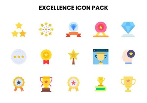 Excellence Flat Set Icons Pack Stock Illustration