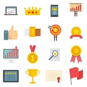 Excellence icons set flat isolated Illustrazione stock