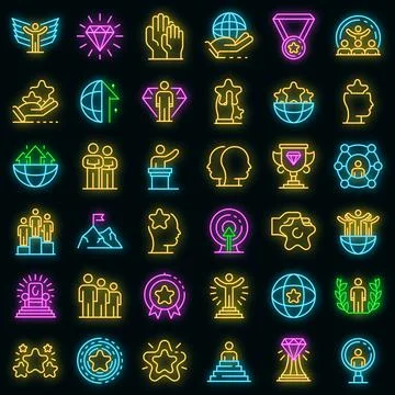 Excellence icons set vector neon イラスト素材
