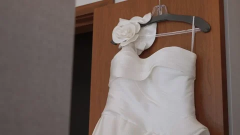 Excellent Image Of Bridal Gown Emphasizing Delicate Pleats And Decorative Floral Video stock 323775680