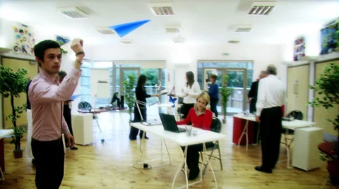 Excellent motion controlled frozen effect of a busy office frozen in time. High 스톡 동영상 32748187