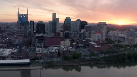 Excellent Nashville Aerial Flying Toward Downtown At Sunset Stock Footage