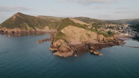 Excellent panoromic shot from North Devon, UK Stock Footage 245964466