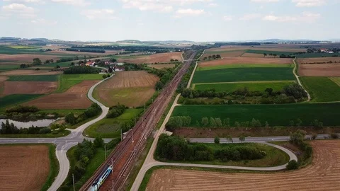 Excellent shot of Train in Landscape Drone Shot 4k Stock Footage 108589949