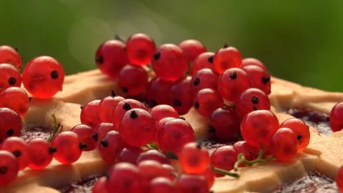 Excellent side-view of open round pie, rotating clockwise on green backdrop Stock Footage 96886683