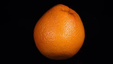 Excellent side view of whole red grape-fruit, rotating on black background Stock Footage 78353183