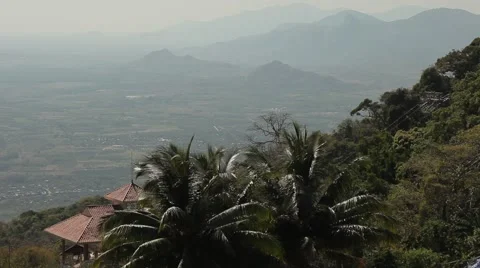 Excellent view from the mountains to the green tropical valley. Stock Footage 44400070