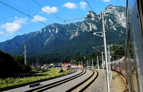 An excellent view from the train passing through the Carpathian mountains Stock Photos