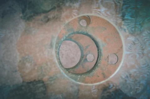 Excentric circles on a pile with rusty metallic texture in San Pedro de Atacama Foto stock