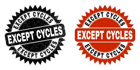 EXCEPT CYCLES Black Rosette Seal with Corroded Texture Stock Illustration