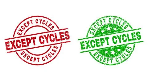 EXCEPT CYCLES Round Badges Using Corroded Texture Illustrazione stock
