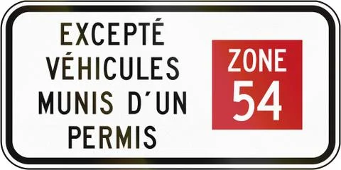 Except Vehicles With License Zone 54 in Canada Illustrazione stock