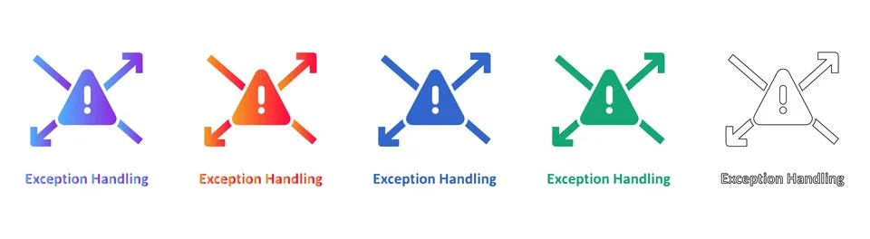 Exception Handling Warning Triangle Icons Set Stockillustratie