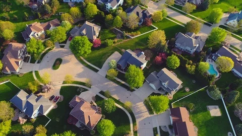 Exceptional aerial video of neighborhood... | Stock Video | Pond5