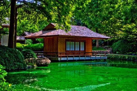 Exceptional dynamic rendering of tea house on the water Stock Photos