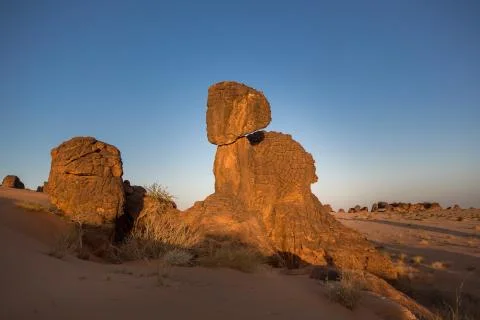 Exceptional rock formation embedded in a large dune area  The Fingers, Es Sba Stock Photos