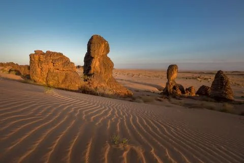 Exceptional rock formation embedded in a large dune area  The Fingers, Es Sba 스톡 사진