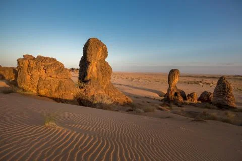 Exceptional rock formation embedded in a large dune area  The Fingers, Es Sba Stock Photos