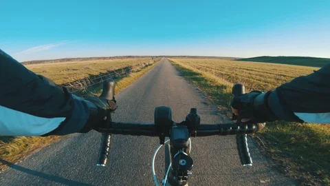 Excercise on racing bicycle seen from point of view of the athlete Stock Footage 98765164