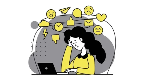 Excessive negative information, working on laptop, stress from communication. Stock Footage 154467945